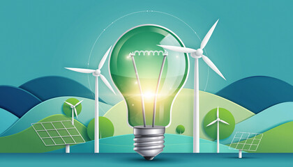 Eco friendly lightbulb banner with copy space, Sustainable and Renewable energy. Generative Ai
