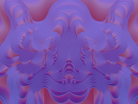 Wavy illustration that evokes the movement of the soft curves of fabric. The flowing pink and purple gradients give the composition lightness and weightlessness. Symmetrical design. 3d rendering