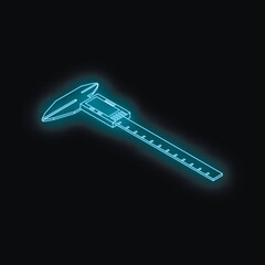 Neon glowing digital caliper measuring tool on a black background