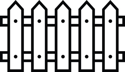 Picket Fence Line Icon - Wooden Garden Boundary Vector Symbol