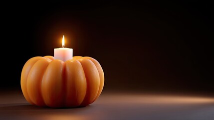 Warm and Inviting Pumpkin Candle Illuminating a Dark Space with Soft Flickering Light Creating a Cozy Autumn Atmosphere for Seasonal Decor and Celebrations