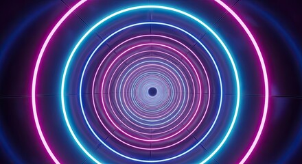 Dynamic neon tunnel with vibrant purple and blue lights creating futuristic visual effects, perfect for modern design concepts