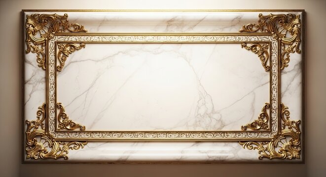 Elegant marble background with ornate gold frame, perfect for luxury branding, interior design, or sophisticated event invitations
