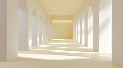Bright and Minimalist Corridor with Arched Doorways and Soft Lighting in a Modern Architectural Space