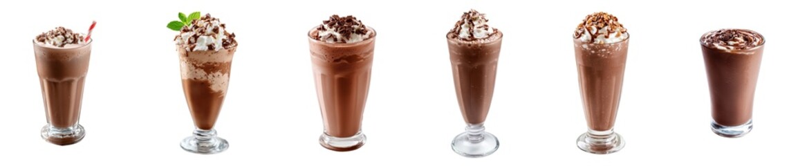 tasty chocolate milkshake set isolated.