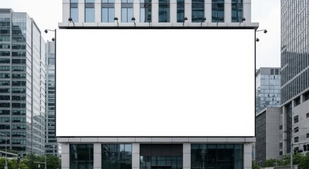 Obraz premium Blank urban billboard on skyscraper amidst cityscape