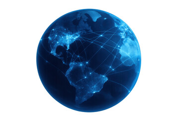 Global network connecting continents, digital communication across earth, worldwide internet technology on transparent background