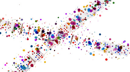 Colorful confetti and broken wooden sticks isolated on