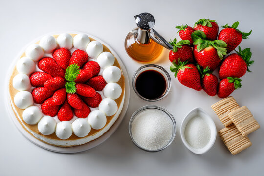 Scrumptious strawberry dessert creation with fresh fruit and sweet toppings arranged beautifully on a clean surface