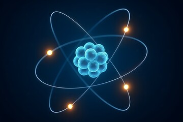 Atom model with electrons orbiting nucleus, representing science, physics and quantum mechanics