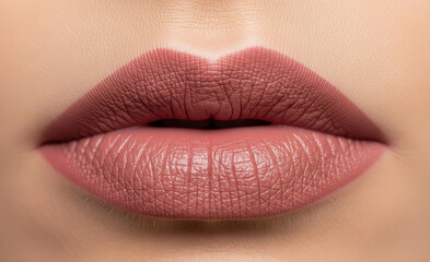 Beautiful dusty rose lipstick on perfect lips. 