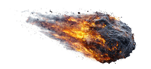 Meteorite Fireball Entering Atmosphere with Bright Flames and Smoke in Space