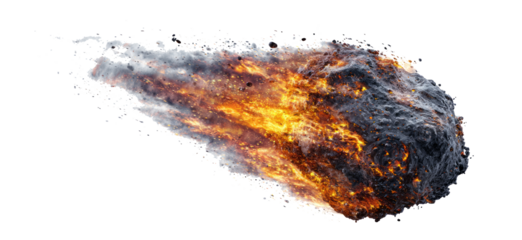 Meteorite Fireball Entering Atmosphere with Bright Flames and Smoke in Space