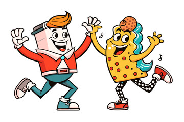 Twist and shout.Karaoke dancing.Two funny doodles dance singing songs