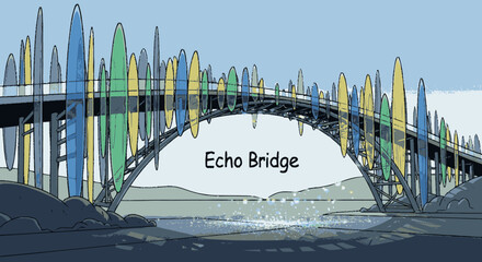 Obraz premium Creative artistic illustration of Echo Bridge with a sound wave design.