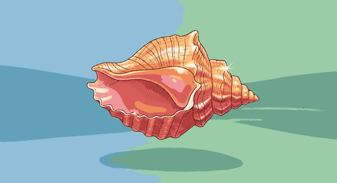 Detailed vector illustration of a single orange conch shell.