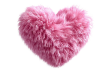 Fluffy pink heart shape with soft fur texture isolated on black background image, Isolated On Transparent Background, Png Cut Out