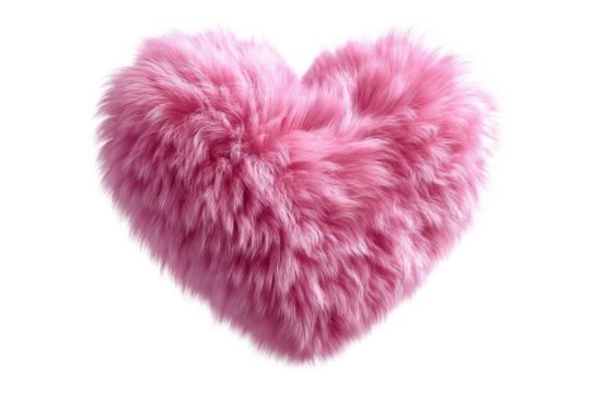 Fluffy pink heart shape with soft fur texture isolated on black background image, Isolated On Transparent Background, Png Cut Out