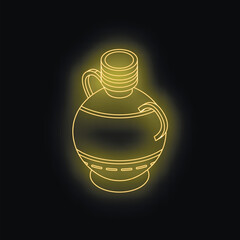 Neon yellow amphora shining on dark background, representing ancient greek pottery and cultural heritage