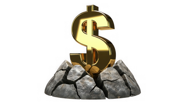 Golden dollar sign on the rock isolated on transparent background, financial concept - Powered by Adobe