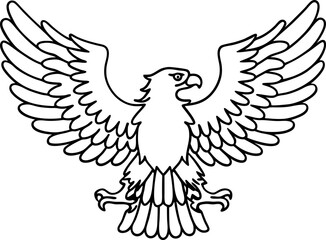Obraz premium Open winged eagle outline, spreading wings in flight majestic bird illustration, bold strong wildlife symbol