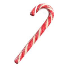 Red and White Striped Candy Cane on White Background for Christmas Holiday Season