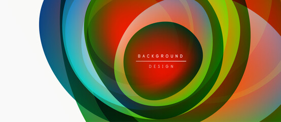 Fototapeta premium Abstract colorful layers create circular design. Text reads background design within central shape. Vibrant hues blend seamlessly.
