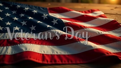 American flag waving with Veterans Day message, perfect for patriotic celebrations and military tributes