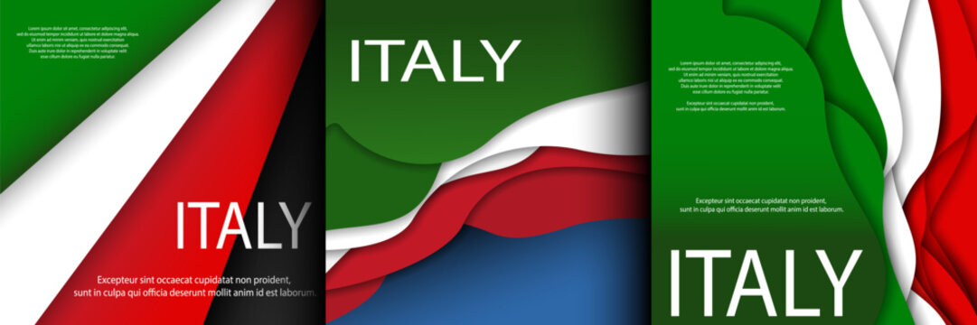 Italian flag square format frame set for text. Patriotic Italy national holiday banner, background, poster, card, template, layout for advertising, web, social media.