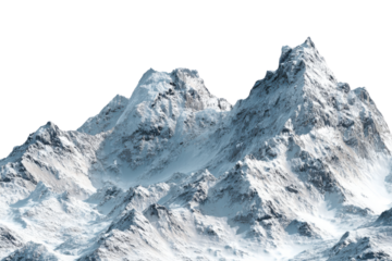 Jagged snow covered mountain peaks against a black background winter, Isolated On Transparent Background, Png Cut Out