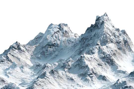 Jagged snow covered mountain peaks against a black background winter, Isolated On Transparent Background, Png Cut Out