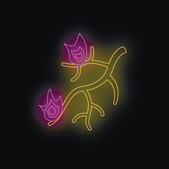 Glowing neon flowers growing on branch create vibrant floral design