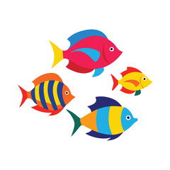 Naklejka premium Vibrant tropical fish collection with aquatic life