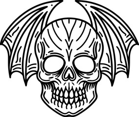 Fototapeta premium skull with bat wings illustration gothic horror skeletal design, dark fantasy monster, halloween tattoo art concept