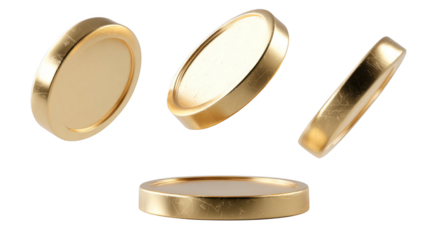 Pair of shiny gold wedding rings isolated on a white background for love and marriage celebration