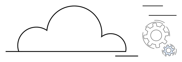 Cloud shape and gears symbolize IT processes, collaboration, and technology-based solutions. Ideal for innovation, software, productivity, efficiency, infrastructure, automation simple flat metaphor