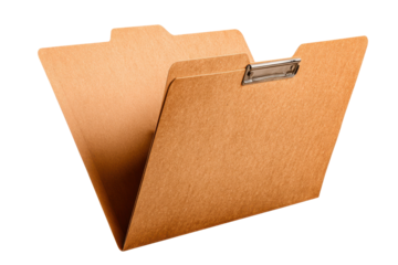 Open manila folder with metal clip against black background paper document, Isolated On Transparent Background, Png Cut Out