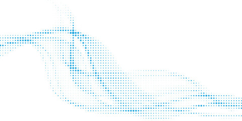 Abstract curved dotted surface with halftone effect by blue and turquoise small squares. Vector graphic pattern