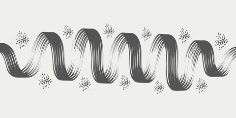 Abstract gray brush stroke ribbon with small dot clusters on a light beige background design art