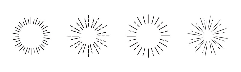 Vintage sunburst collection.Retro gold Sun burst shapes. Bursting golden sun rays. Vintage light starburst labels, badges,Fireworks,Logotype or lettering design element. Radial sunset beams.