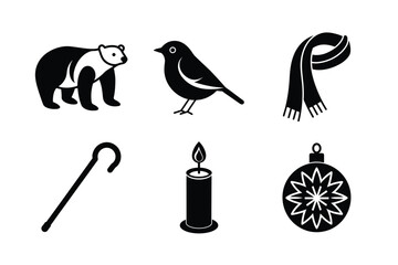 vector illustration of a set of black and white objects