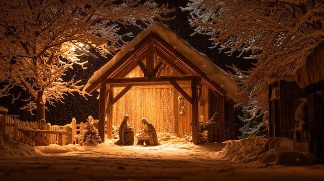 A poignant depiction of the Holy Family within the stable during the birth of Jesus, rendered with soft, ethereal light, capturing the sacred and tender moment of the Nativity.