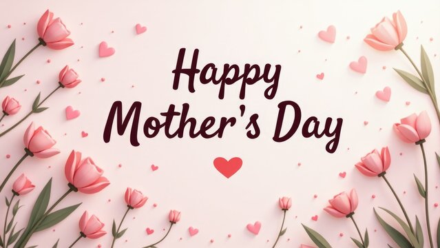 A mother's day card with pink tulips and hearts, perfect for expressing love and gratitude