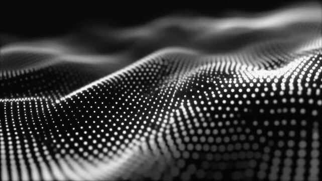Abstract and technology dots white wave background loop . Dot pattern with halftone effect.