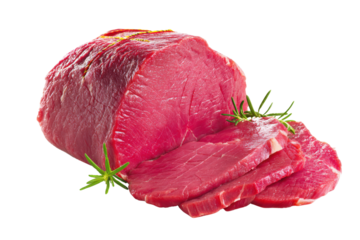 Raw beef roast with rosemary sprigs sliced on black background meat, Isolated On Transparent Background, Png Cut Out