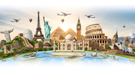World Travel Landmarks and Tourist Destinations Globe Concept