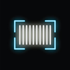 Blue neon barcode scanner focusing on a product in a retail store at night