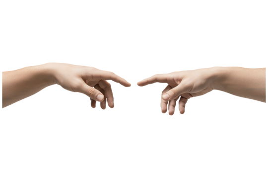 PNG. two hands holding hands. Two hands reaching for each other in a gesture Isolated on transparent background.