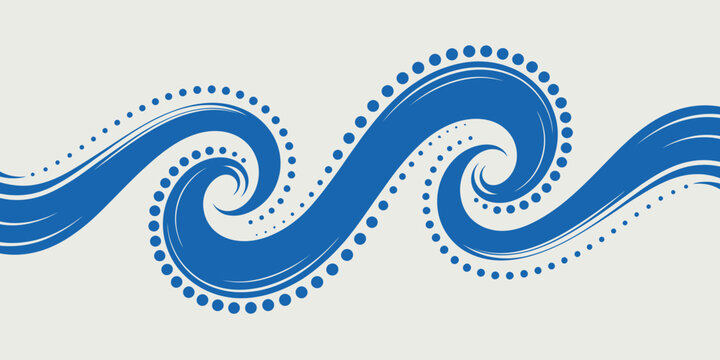 A blue wave pattern with swirls and dotted lines on a white background creating a dynamic design element