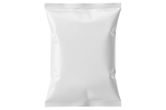 PNG. white plastic bag. White blank snack bag mockup for chips, crisps or food packaging Isolated on transparent background.